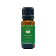 Load image into Gallery viewer, Bergamot Essential Oil FCF 10 mL 0.33 fl in a brown amber glass bottle with euro dropper