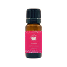 Load image into Gallery viewer, Essence Planet Geranium Essential Oil 10 mL 0.33 fl in a brown amber glass bottle with euro dropper