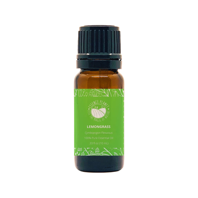 Essence Planet Lemongrass Essential Oil 10 mL 0.33 fl in a brown amber glass bottle with euro dropper