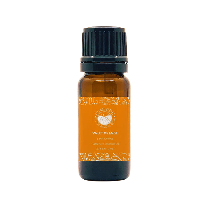 Essence Planet Sweet Orange Essential Oil 10 mL 0.33 fl in a brown amber glass bottle with euro dropper