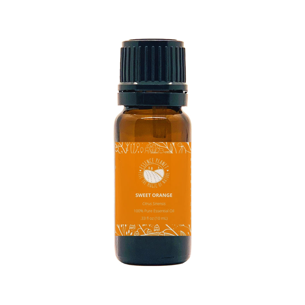 Essence Planet Sweet Orange Essential Oil 10 mL 0.33 fl in a brown amber glass bottle with euro dropper