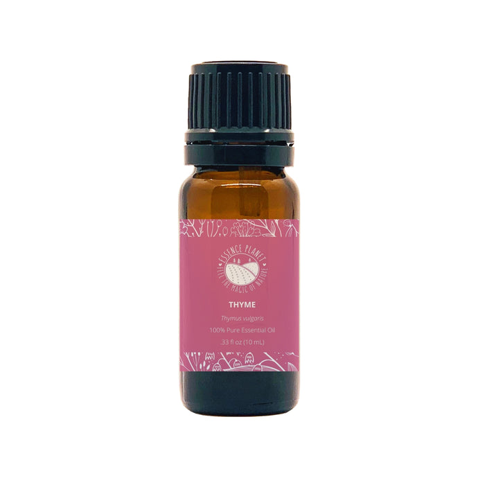 Essence Planet Thyme Essential Oil 10 mL 0.33 fl in a brown amber glass bottle with euro dropper