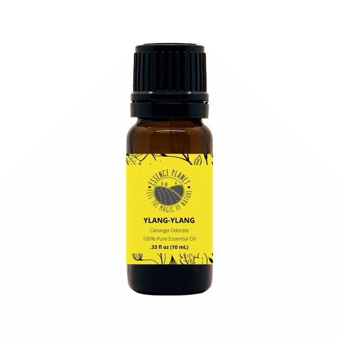 Essence Planet Ylang Ylang Essential Oil 10 mL 0.33 fl in a brown amber glass bottle with euro dropper